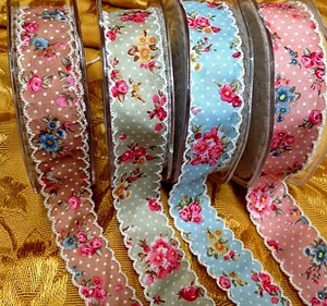 Kohlrose Tupfen überbacken 7/8" Band Borte 1 Yard Hergestellt in Frankreich - Bild 1 von 6