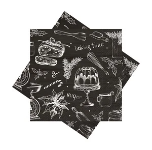 Servietten Weihnachten Backen Kuchen Schwarz Cocktailservietten 25x25cm 20 Stück - Bild 1 von 1