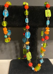 Multicolored Bead Wire Wrap Handmade Necklace with Bracelet - Bild 1 von 12