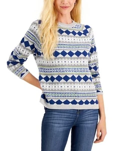 Style & Co Fair Isle Pullover mit Rundhalsausschnitt, grau gestreift, Gr. XS - gebeizt - Bild 1 von 13