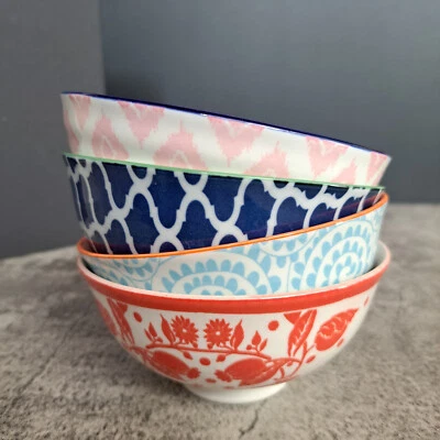 Conjunto de 4 tigelas decorativas de arroz geométricas coloridas certificadas internacionais plus - Imagem 1 de 4