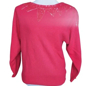 Winklemans Vintage Angora Blend Sweater Sequins 80s Fuschia Women's Size M - Picture 1 of 19