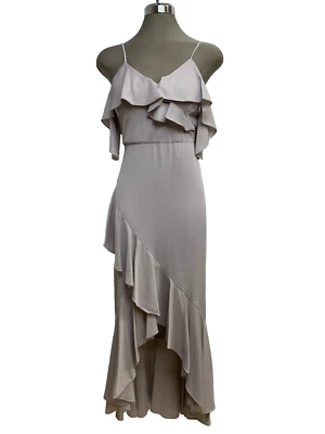 Impresionante Vestido Nicole Miller PLATEADO Correa de Espagueti Volantes Alto-Bajo Talla 0 Foto 1 de 4