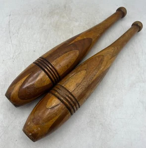 VINTAGE WOOD INLAYED INDIAN CLUBS, EXERCISING, JUGGLING PINS - UNIQUE BUILD - Picture 1 of 12