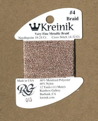 Kreinik Metallic Thread - 12 Yard Bobbin of #013 Beige VF #4 Braid - Image 1 of 2
