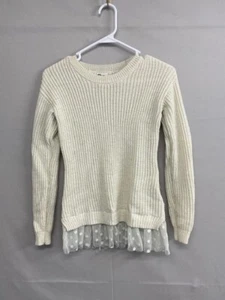 Epic Threads Girls Sweater White Polka Dot Lace Peplum Glittery Threads Size XL - Picture 1 of 8