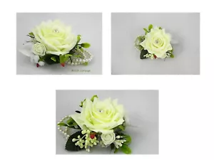Wedding flowers Ivory rose wrist corsage bride bridesmaids prom - Picture 1 of 4