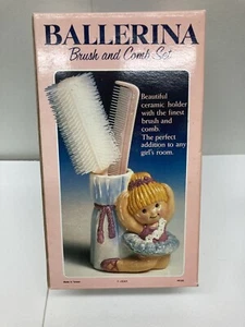 VINTAGE Ballerina Brush and Comb Set Ceramic Holder #6195 NEW - Picture 1 of 8