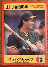 JOSE CANSECO,  RARE ! 1991 "JIMMY DEAN" CARD, LEGENDARY HOME RUN HITTER !