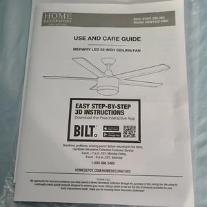 Home Decorators Merwry 52" REPLACEMENT PART MANUAL USE AND CARE GUIDE - Picture 1 of 3