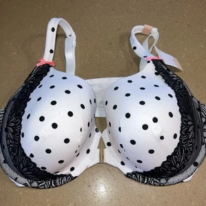 Lane Bryant Lightly Lined T Shirt Bra 44DD Dots Underwire Front Close Lace - Picture 1 of 9