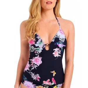 Rachel Rachel Roy Navy Floral Plunge Tankini Swim Top Women Sz XS - Picture 1 of 10