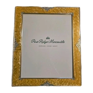 Gold Marbled Enamel Picture Frame Silver Corner Accents 8x10 Tabletop or Wall - Picture 1 of 10