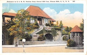 c1920 Entrance LIRR Station from Forest Hill Inn Forest Hills NY postcard Queens - Picture 1 of 2