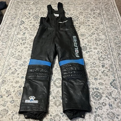 Vintage Polaris Overalls Womens Medium Black Leather Bibs 90s Outdoor - Image 1 of 4