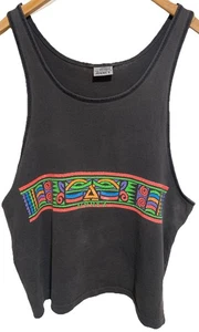 VTG 80s Jimmy Z Surf Skate Faded Black Tank Top Mens Chest 42” Beach Neon 2 Side - Picture 1 of 10