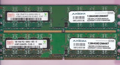 2GB 2x1GB PC2 5300 AXIOM 12864S8D2N6687 HYNIX DDR2-667 Desktop Ram Memory Kit - Image 1 of 2