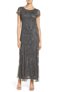 Pisarro Nights Perlen Netz Midi Cocktailkleid Größe 6 Rauch $ 268 - Bild 1 von 2