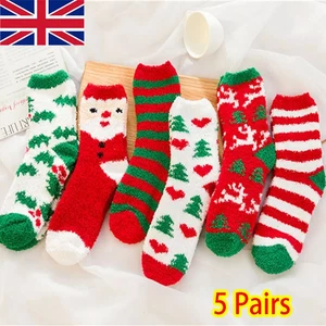 5 Paar Weihnachten weiche Damen flauschige Lounge Kuschel Bettsocken Winter warm Geschenktüte - Bild 1 von 8