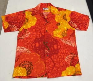 Vintage Likeke Barkcloth Hawaiiana Shirt vibrant, floral print Size M - Picture 1 of 10