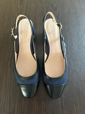 Nuevos zapatos de salón J Crew para mujer talla 8 con honda trasera azul denim Foto 1 de 4