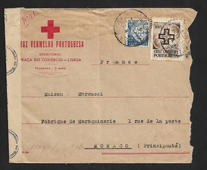 WWII PORTUGAL TO MONACO RED CROSS NAZI BORDEAUX CENSORSHIP ON COVER 1943 - Picture 1 of 2