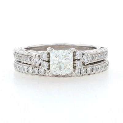 SCOTT KAY Diamante Fidanzamento Anello & Fede Nuziale Oro Bianco 14k Principessa - Immagine 1 di 4