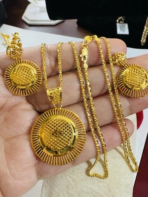 22K 916 Rare Fine Pure Gold Round Earring & Necklace 20” long 2.2mm 14.9g - Image 1 of 4