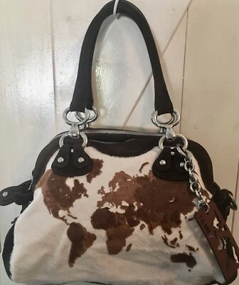 Bolsa Alviero Martini NOVA 1A Classe RARA Couro Camurça e Couro de Vaca Estampa Geográfica  - Imagem 1 de 4