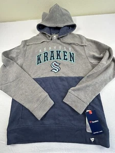 Men's Fanatics Seattle Kraken Hoodie Deep Sea Blue Logo Pullover Size Med New - Picture 1 of 8