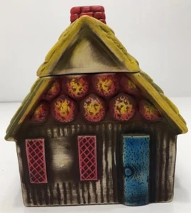 Tarro de galletas de cabaña Christmas Norleans Japón bote de cerámica para casa de troncos - Imagen 1 de 12