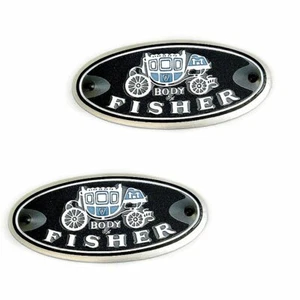 "Body By Fisher" Aluminum Door Sill Scuff Plate Emblems Decals Pair New Set - Imagen 1 de 12