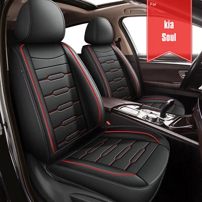 Black&Red Lines Car Front 2-Seat Covers Pad Fuax Leather For Kia Soul 2020-2024 Foto 1 de 4