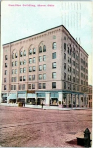 1910er OH Postkarte Hamilton Gebäude Akron Ohio Straßenansicht - Bild 1 von 2