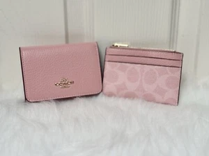 NWT Coach Card Holder Wallet In Signature Canvas CZ034 Powder Pink - Picture 1 of 19