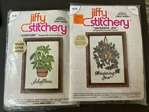 Lot 2 Jiffy Stitchery Crewel Embroidery Floral Kit #338 337 Sunset Designs 1975