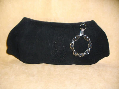 Cartera sin asas de gran tamaño estilo cordet negra de 1940 con asa Lucite Foto 1 de 4