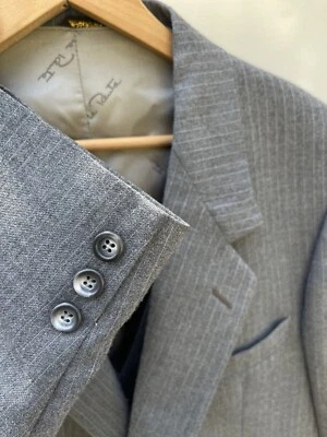 复古 Oscar de la Renta 3 件西装裤 36 32 灰色条纹 — 第 1/4 张图片