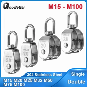 M15-M100 Stainless Steel Single Double Pulley Block Wheel Swivel Lifting Rope - Picture 1 of 21