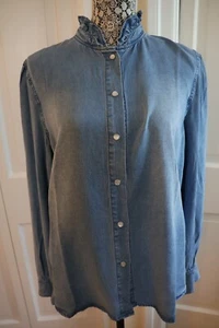 Feminine Light Denim Ruffled Long Sleeve Blouse – Large – NWT - Picture 1 of 8