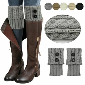 Women Crochet Knit Boot Socks Cuffs Toppers Short Ankle Leg Warmers with Button - Picture 1 of 16