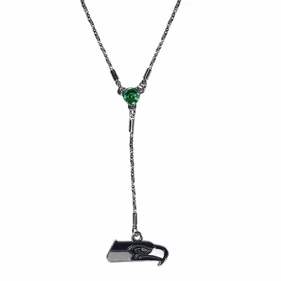 Seattle Seahawks Logo Color Crystal 16" - 18" Silver Tone Lariat Necklace - Image 1 of 2