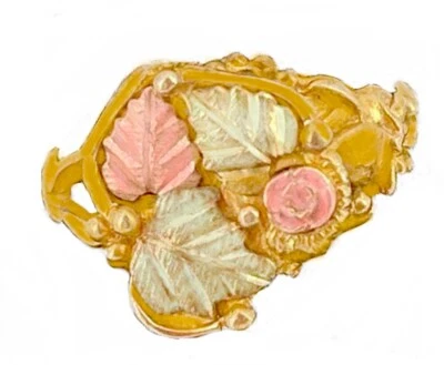 Anel Coleman Rose três folhas ouro 10k grande Black Hills tamanho 6 1/2 - Imagem 1 de 4