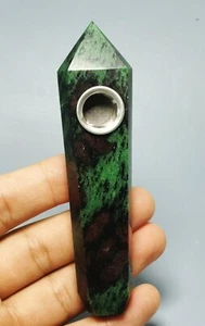 Natural Red And Green  Quartz Crystal Wand Pipe - Picture 1 of 12