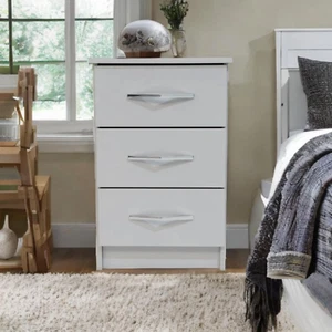 Assembled Modern White 3 Drawers Bedside Cabinet Wooden Storage Unit - Picture 1 of 3