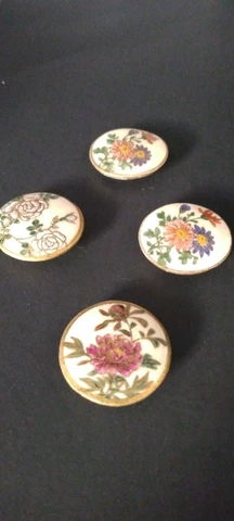 Buttons Antique Porcelain Hand Painted Floriculture Gold Trim, Set Of 4 Cover