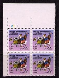 US USA Sc# 2370 MNH FVF PL# BLOCK Australia Bicentennial Koala Bear Eagle - Picture 1 of 1