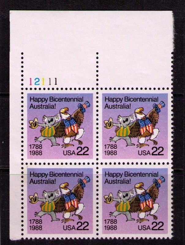 US USA Sc# 2370 MNH FVF PL# BLOCK Australia Bicentennial Koala Bear Eagle - Image 1 of 1