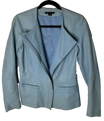 Theory Lamb Leather Motorcycle Jacket Sz 6 Blue Moto Zip *Light Marks* Blazer - Image 1 of 4