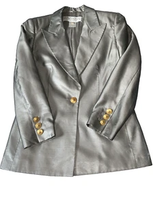 Escada Margaretha Ley Silk Woman Jacket Blazer Metallic Gray/Olive Green Sz 36 - Picture 1 of 23